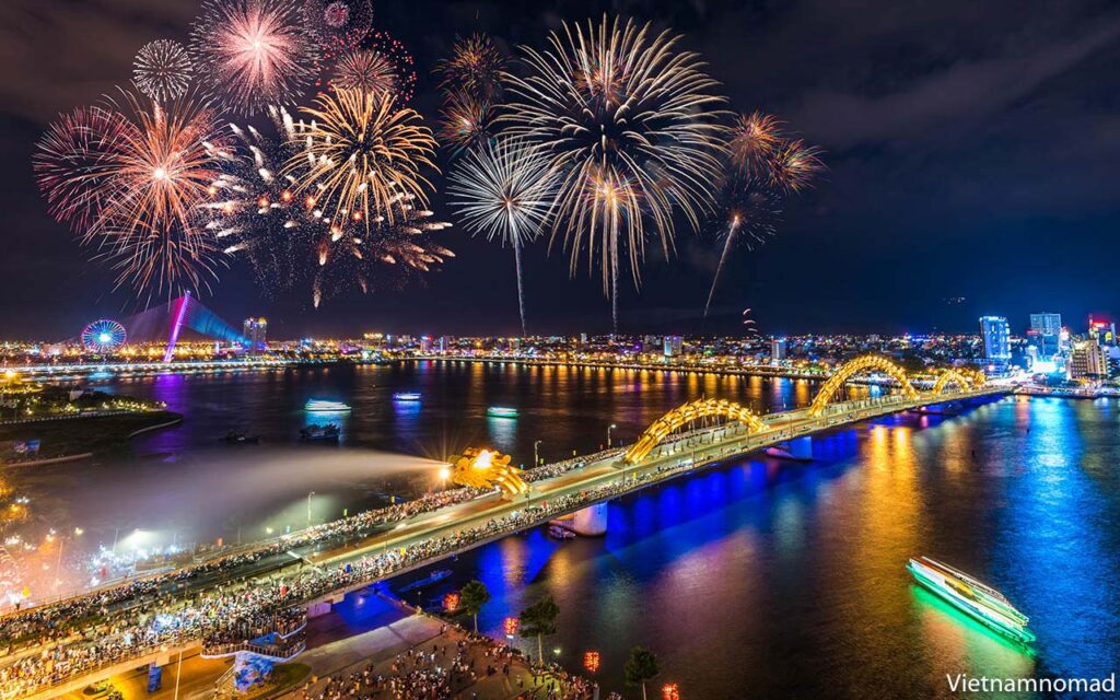 Fireworks Festival lasts for two days in a row commemorating the liberation of Vietnam on April 30 and International Workers' Day on May 1.