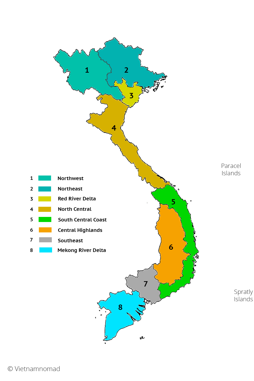 Map of regions of Vietnam - Vietnamnomad