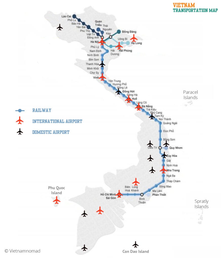 Vietnam Transportation Map | Transportation in Vietnam | Vietnamnomad