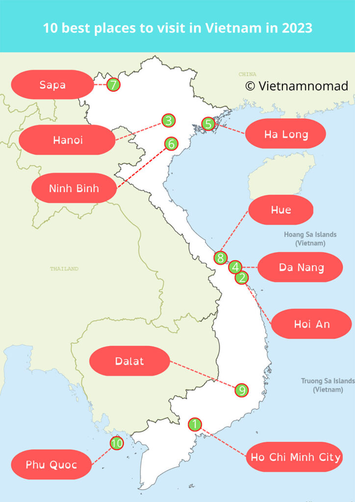 Map of best places to visit in Vietnam in 2023