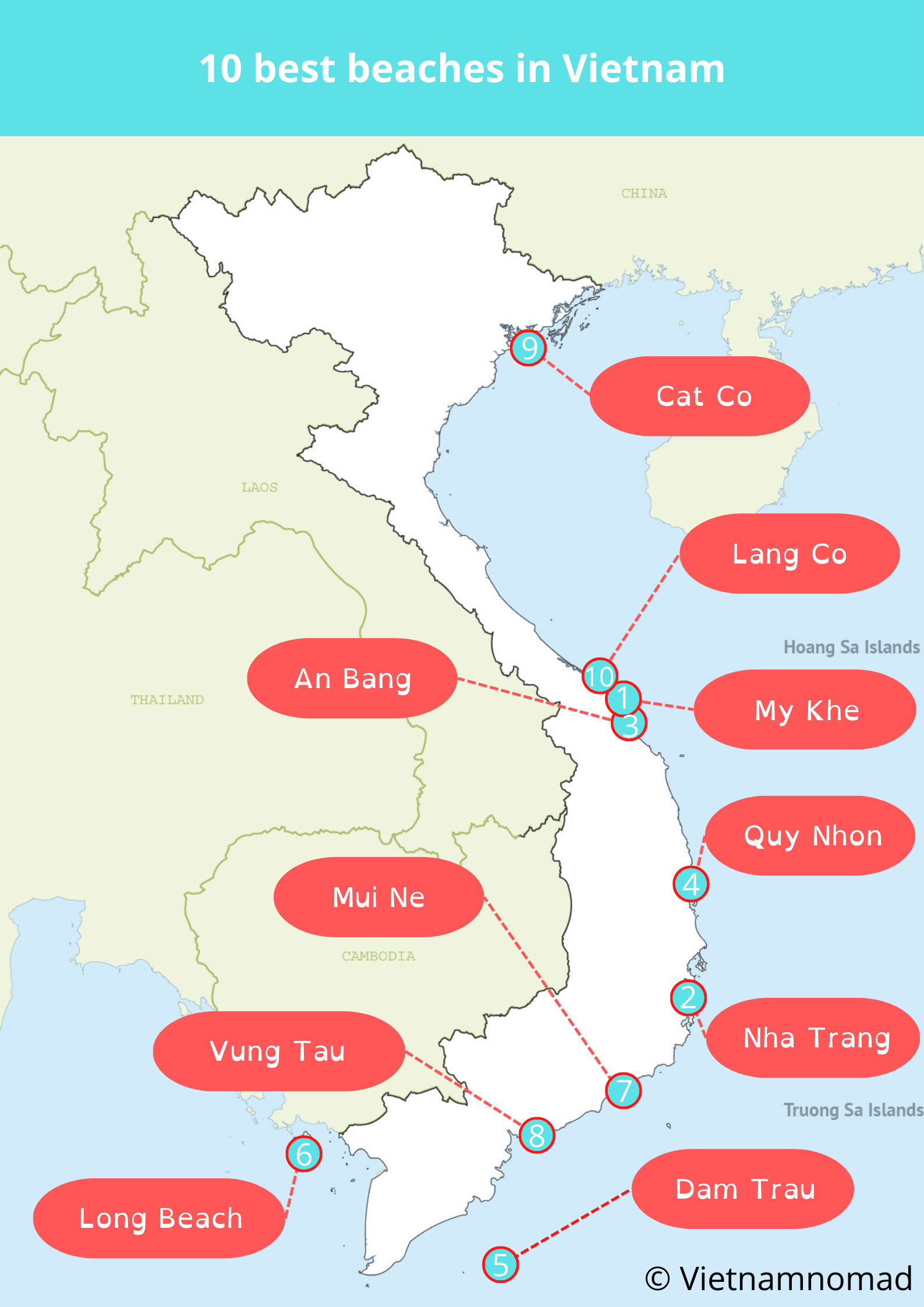 Map of the best beaches in Vietnam