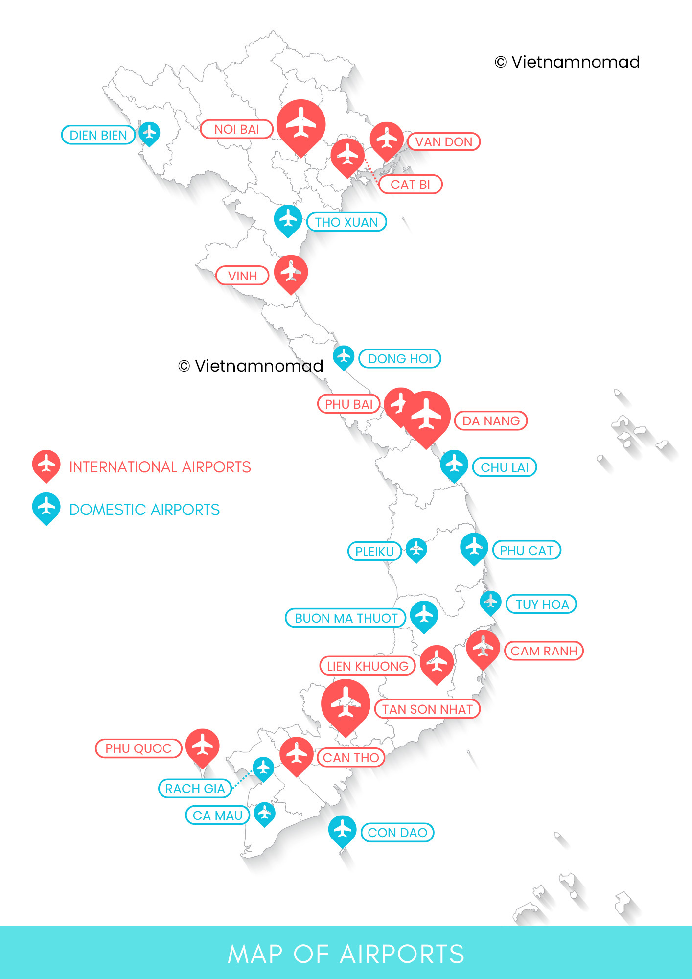 Map of airports in Vietnam.