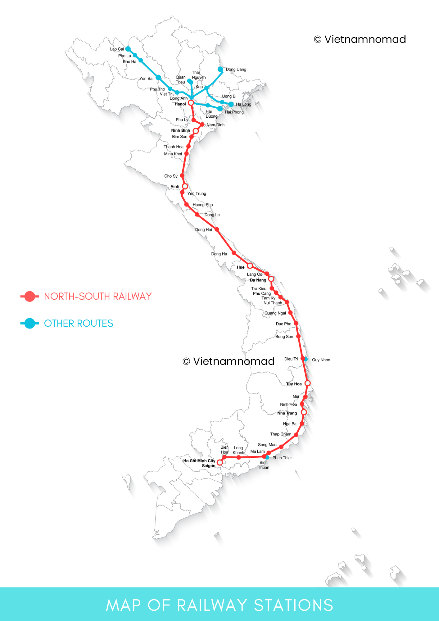 Map of railway stations in Vietnam.