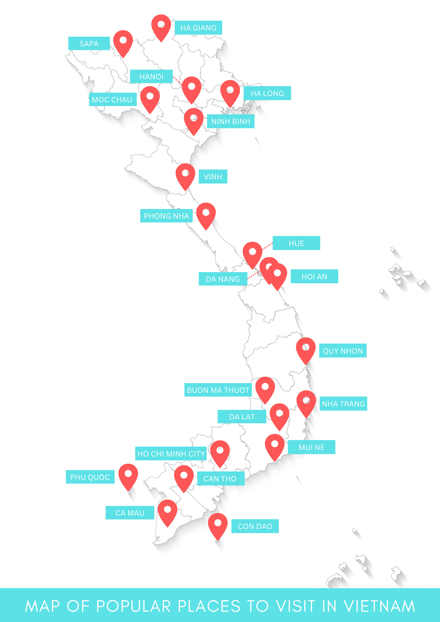 Best Places to Visit in Vietnam Map 2 Map of popular destinations in Vietnam