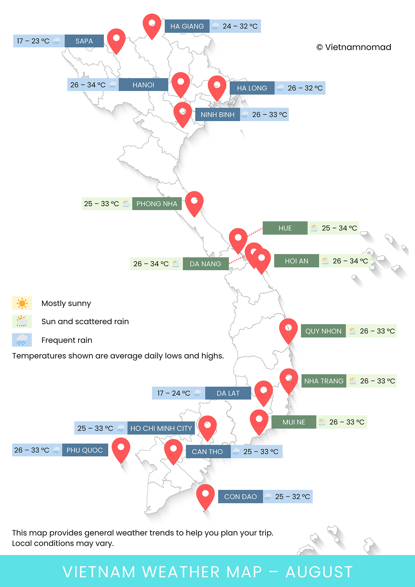 Vietnam Weather Map for August 1 Vietnam Weather Map in August
