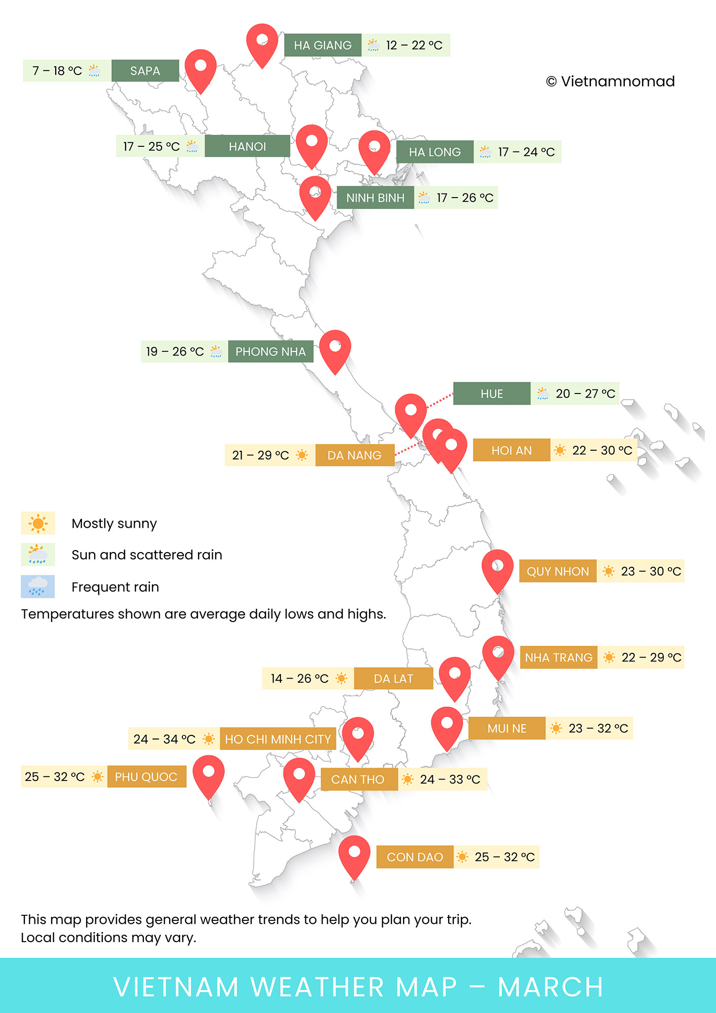 Vietnam Weather Map for March 1 Vietnam Weather Map in March
