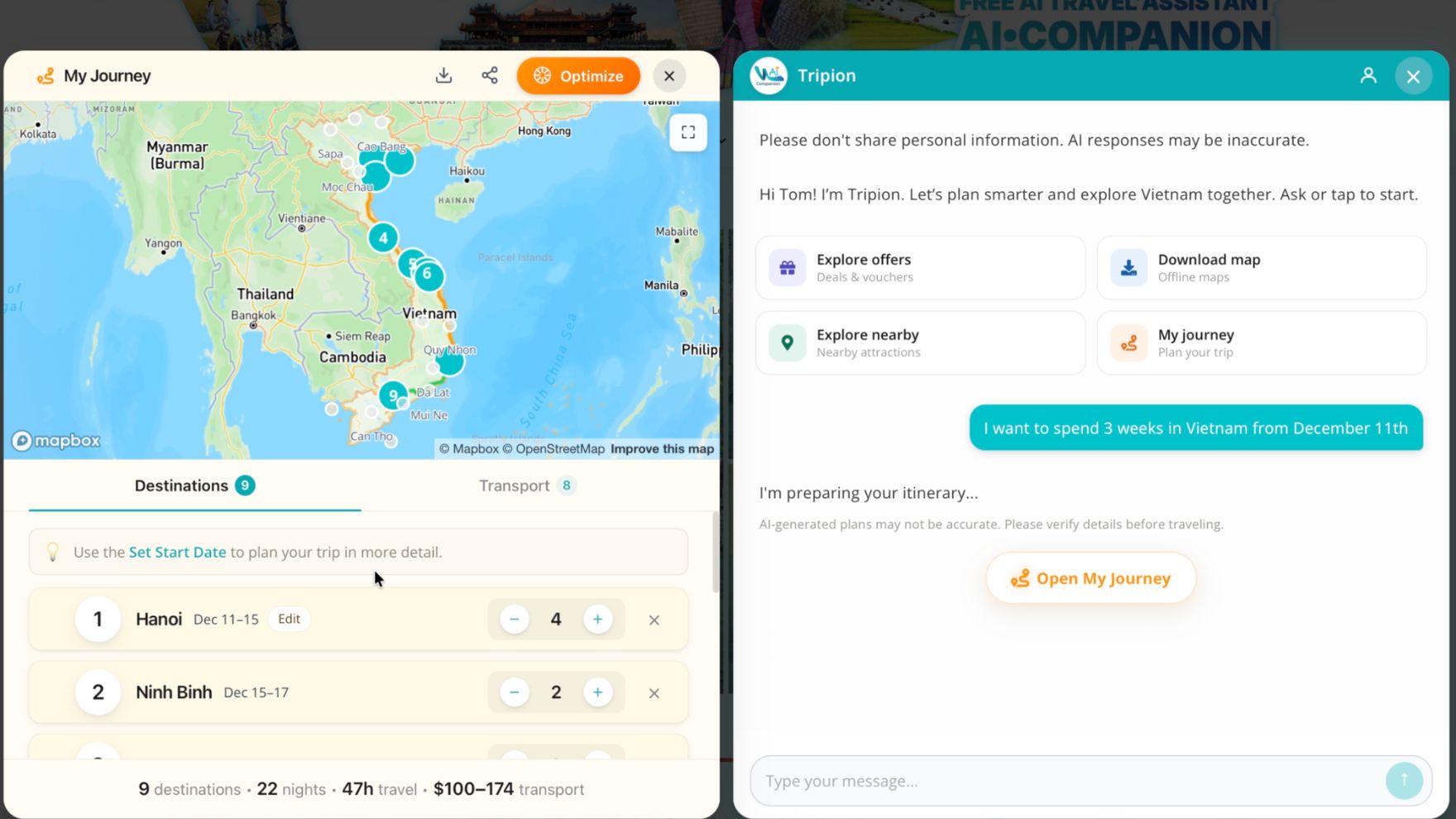 Plan Your Vietnam Trip with Just One Prompt 1 Vietnam itinerary created with one prompt in My Journey interface